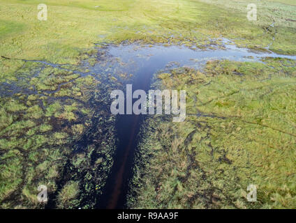 Luftaufnahme von Flüssen, Bächen und Wiesen im Okavango Delta, Botswana, Afrika Stockfoto