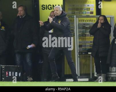 Dortmund, Deutschland. 22 Dez, 2018. firo Fußball, 21.12.2018 1.Bundesliga, Saison 2018/2019 BVB Borussia Dortmund - VfL Borussia Mönchengladbach, Gladbach, Borussia Mönchengladbach 2:1 Trainer Lucien Favre, Geste | Quelle: dpa/Alamy leben Nachrichten Stockfoto