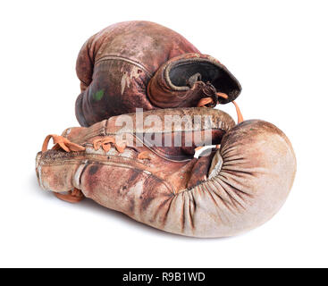 Vintage Boxhandschuhe auf weißem Hintergrund. Stockfoto