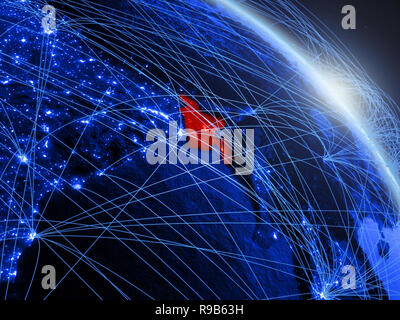 Bangladesch von Speicherplatz auf dem Modell der Blue digital Planet Erde. Konzept der Blue digitale Technologie, Konnektivität und Reisen. 3D-Darstellung. Elemente der Stockfoto