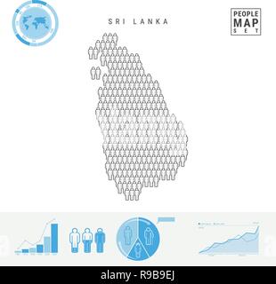 Sri Lanka Menschen auf das Symbol Karte. Leute in der Form einer Karte von Sri Lanka. Stilisierte Silhouette von Sri Lanka. Bevölkerungswachstum und Überalterung Infografik Stock Vektor