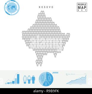 Kosovo Menschen auf das Symbol Karte. Leute in der Form einer Karte des Kosovo. Stilisierte Silhouette des Kosovo. Bevölkerungswachstum und Überalterung Infografik Elemente. Stock Vektor
