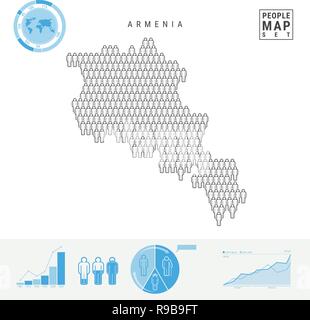 Armenien Menschen auf das Symbol Karte. Leute in der Form einer Karte von Armenien. Stilisierte Silhouette von Armenien. Bevölkerungswachstum und Überalterung Infografik Grundschule Stock Vektor