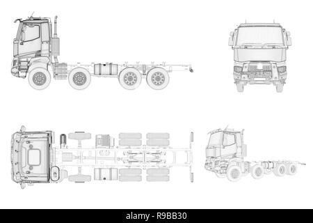Drahtmodell generische und Sandisk Lkw in vier Anzeigen, 3D-Darstellung Stockfoto