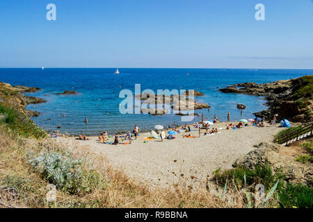 Paisajes del Camino de Ronda de Llançà ein Port de la Selva. Stockfoto