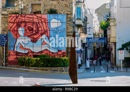 Straßen und Markt von Llançà, Alt Empordà, Girona, Catalunya. Stockfoto