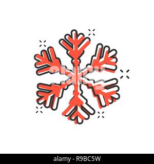 Schneeflocken-symbol im Comic-stil. Schneeflocke winter Vektor Cartoon Illustration Piktogramm. Weihnachten Schneefall ornament Geschäftskonzept splash Wirkung. Stock Vektor