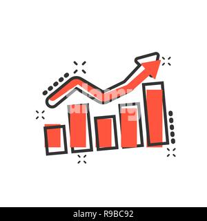 Wachsende Balkendiagramm Symbol im Comic-stil. Pfeil vektor Cartoon Illustration Piktogramm erhöhen. Infografik Fortschritte Geschäftskonzept splash Wirkung. Stock Vektor