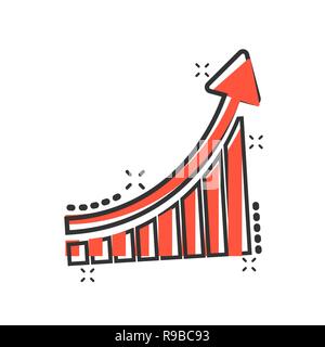 Wachsende Balkendiagramm Symbol im Comic-stil. Pfeil vektor Cartoon Illustration Piktogramm erhöhen. Infografik Fortschritte Geschäftskonzept splash Wirkung. Stock Vektor