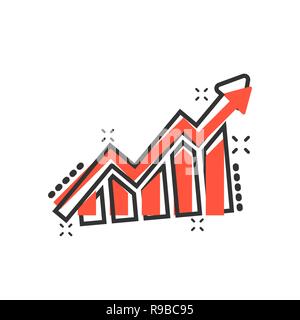 Wachsende Balkendiagramm Symbol im Comic-stil. Pfeil vektor Cartoon Illustration Piktogramm erhöhen. Infografik Fortschritte Geschäftskonzept splash Wirkung. Stock Vektor