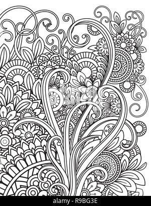 Mandala florale Muster in Schwarz und Weiß. Nach Malbuch Seite mit Blumen und Mandalas. Orientalische Muster, Vintage dekorative Elemente. Hand Vector Illustration gezeichnet Stock Vektor