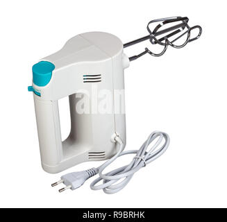 Elektrische Handmixer ist ein Küchengerät zum Mischen auf weißem Hintergrund bestimmt Stockfoto