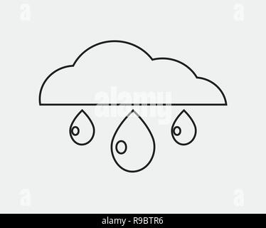 Regen Symbol Linienart auf grauem Hintergrund mit Cloud Symbol isoliert Stock Vektor