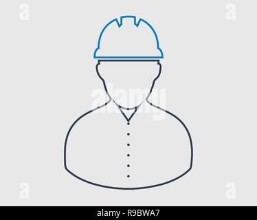 Arbeitnehmer Symbol Leitung. Männliche Symbol mit Helm auf dem Kopf. Stock Vektor