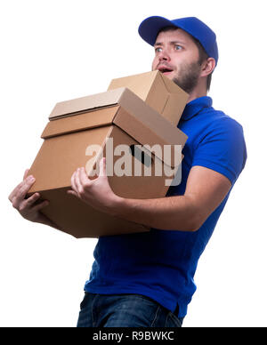Bild des Menschen Kurier mit Kartons Stockfoto