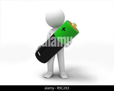 Eine 3D-Menschen hielt eine Batterie Stockfoto