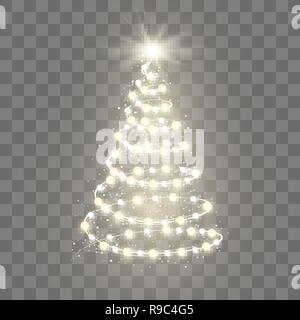 Neues Jahr Baum Silhouette aus der Weihnachtsbeleuchtung auf transparentem Hintergrund. Urlaub Dekoration. Vector Illustration Stock Vektor