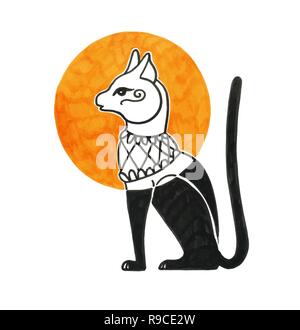 Zeichnung der ägyptischen Katze Gott bastet Stock Vektor