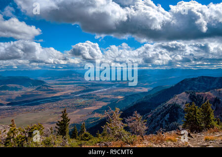 Panoramablick von der Oberseite des Rendezvous Mountain im Grand Teton National Park, Wyoming Stockfoto