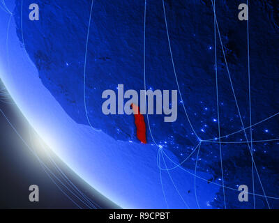 Togo auf Blau digital Planet Erde vom Weltraum aus mit Netzwerk. Konzept der internationalen Kommunikation, Technik und Reisen. 3D-Darstellung. Elemente der Stockfoto