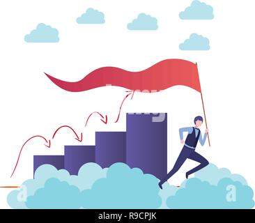 Geschäftsmann mit Flagge und Graphen mit Pfeil Stock Vektor