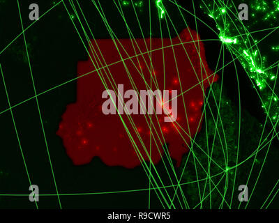 Sudan auf der Grünen Karte mit Netzwerken. Konzept der internationalen Reisen, Kommunikation und Technologie. 3D-Darstellung. Elemente dieses Bild von Stockfoto
