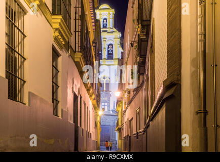 Iglesia de Santa Cruz (Kirche Santa Cruz) bei Nacht 2018 in Sevilla, Andalusien, Spanien Stockfoto