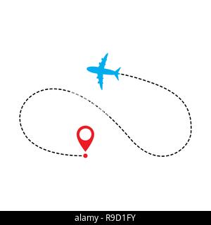 Flugzeug und seine Spur auf weißem Hintergrund. Vector Illustration. Flugzeuge Flug weg und Ihre Route Stock Vektor