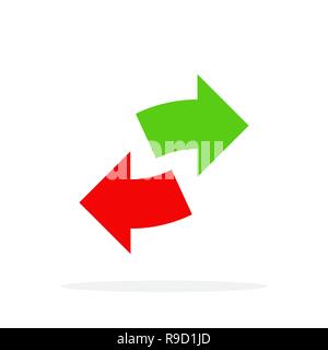 Grüner Pfeil rechts und Pfeil links. Vector Illustration. Satz farbiger Pfeil Symbole Stock Vektor