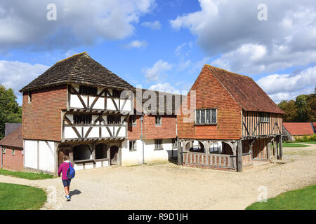 Fachwerkhäuser, Marktplatz, Weald and Downland Living Museum, Stadt Lane, Singleton, West Sussex, England, Vereinigtes Königreich Stockfoto