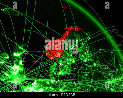 Norwegen von Speicherplatz auf dem Modell der Grüne Planet Erde mit Netzwerk. Konzept der grünen Technologie, Konnektivität und Reisen. 3D-Darstellung. Elemente dieser Stockfoto