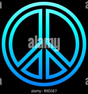 Peace Symbol - Cyan Blau einfach umrissen Gradient, kaltes Licht, isoliert - Vector Illustration Stock Vektor