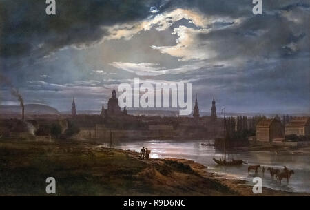Dresden im Mondschein von J C Dahl (Johan Christian Dahl Claussen: 1788-1857), Öl auf Leinwand, 1843 Stockfoto