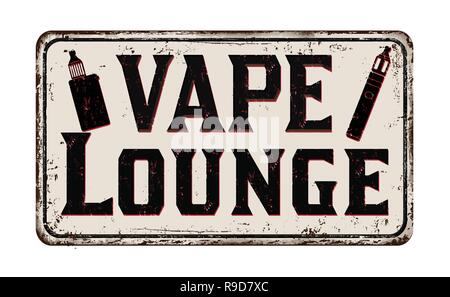 Vape lounge Vintage rostiges Metall Zeichen auf weißem Hintergrund, Vector Illustration Stock Vektor