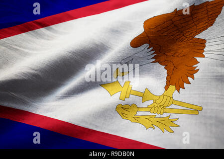 Nahaufnahme von gekräuselten Amerikanisch Samoa Flagge Amerikanisch Samoa Flagge weht im Wind Stockfoto