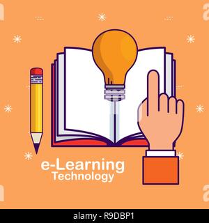 Hand mit elearning Bücher und die Glühbirne Idee Stock Vektor