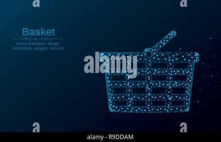 Warenkorb Abbildung von Punkten und Linien, polygonal, Low Poly blauen Hintergrund, abstrakt Design Illustration Stock Vektor