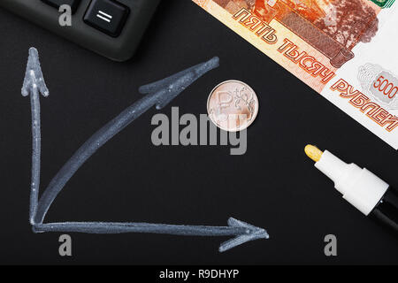 Wachstum des Rubels in den Devisenmarkt. Konzept der Stärkung der nationalen Währung Stockfoto