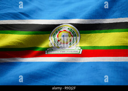 Nahaufnahme von gekräuselten Ostafrikanische Gemeinschaft Flagge, East African Community Flagge weht im Wind Stockfoto