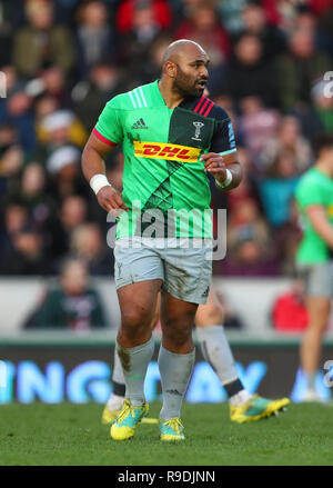 Leicester, Großbritannien: 22. Dez 2018. Paul Lasike in Aktion für Harlekine während der Premiership Runde 10 Spiel zwischen Leicester Tigers und Harlekine rfc. © Phil Hutchinson/Alamy leben Nachrichten Stockfoto