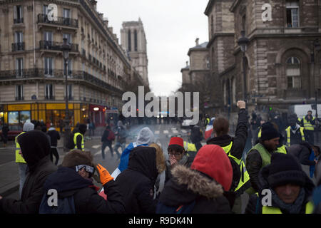 Paris, Frankreich. 22. Dez 2018. Demonstranten sind bald vor policement Credit: Roger Ankri/Alamy leben Nachrichten Stockfoto