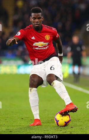 Cardiff, Großbritannien. 22 Dez, 2018. Paul Pogba von Manchester United in der Premier League Match zwischen Cardiff City und Manchester United an der Cardiff City Stadium, Cardiff, Wales am 22. Dezember 2018. Foto von Dave Peters. Nur die redaktionelle Nutzung, eine Lizenz für die gewerbliche Nutzung erforderlich. Keine Verwendung in Wetten, Spiele oder einer einzelnen Verein/Liga/player Publikationen. Credit: UK Sport Pics Ltd/Alamy leben Nachrichten Stockfoto