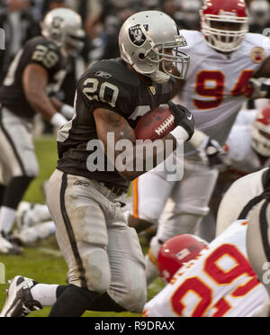 Oakland, Kalifornien, USA. 7. Nov 2010. Oakland Raiders zurück laufen Darren McFadden #20 laufen durch Verteidiger am Sonntag, 7. November 2010, im Oakland-Alameda County Coliseum in Oakland, Kalifornien. Die Räuber besiegt die Leiter 23-20. Credit: Al Golub/ZUMA Draht/Alamy leben Nachrichten Stockfoto