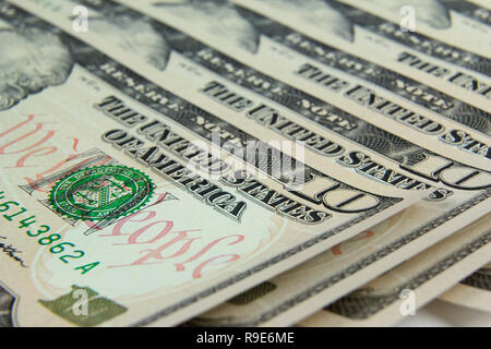 Banknoten im Wert von zehn Dollar closeup Stockfoto