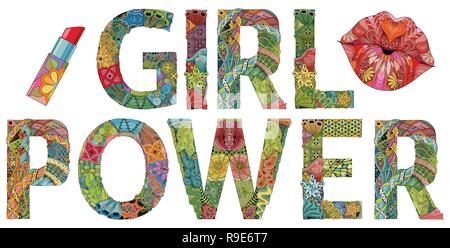 Handgemalte Kunst Design. Hand gezeichnet Abbildung Worte GIRL POWER für t-shirt und andere Dekoration Stock Vektor