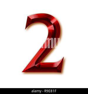 Nummer 2 vom stilvollen facettierte Rubin Alphabet, glänzenden Edelstein Buchstaben, Zahlen und Satzzeichen Stockfoto