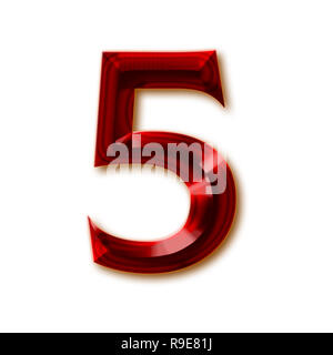 Nummer 5 vom stilvollen facettierte Rubin Alphabet, glänzenden Edelstein Buchstaben, Zahlen und Satzzeichen Stockfoto