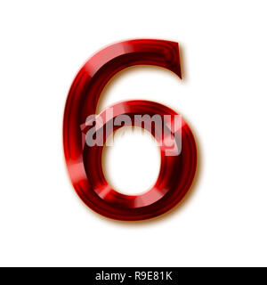 Nummer 6 von stilvollen facettierte Rubin Alphabet, glänzenden Edelstein Buchstaben, Zahlen und Satzzeichen Stockfoto