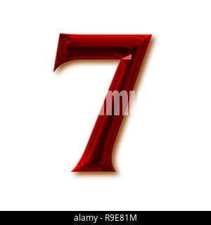 Nummer 7 vom stilvollen facettierte Rubin Alphabet, glänzenden Edelstein Buchstaben, Zahlen und Satzzeichen Stockfoto