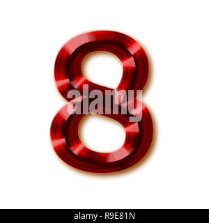 Nummer 8 vom stilvollen facettierte Rubin Alphabet, glänzenden Edelstein Buchstaben, Zahlen und Satzzeichen Stockfoto